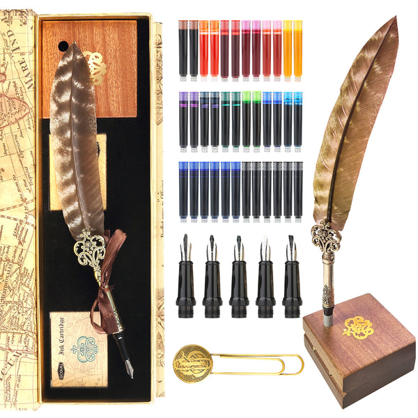 GC QUILL Calligraphy Feather Fountain Pen and Ink Set, Quill Pen
