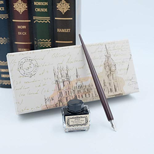 Wooden Dip Pen Handcrafted Calligraphy Set with Black Ink 11 nibs