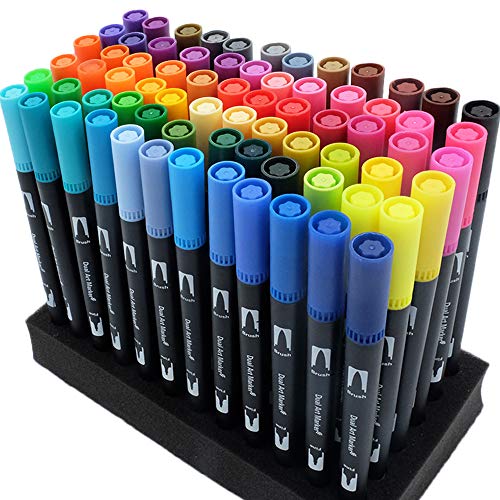 Caliart 72 Dual-Tip Brush Markers Set, Multicolor, 144 Nibs, Easy to Use,  Safe, Non-Toxic