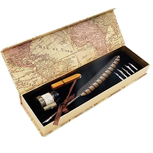 Feather Pen, Handcrafted Retro Quill Pen Set Ink Pen Kits Quill Pen Pen And Ink  Set For Sketching For Writing For Comics SP118043 Pearlescent Dark  Green,SP118839 Gold Head 