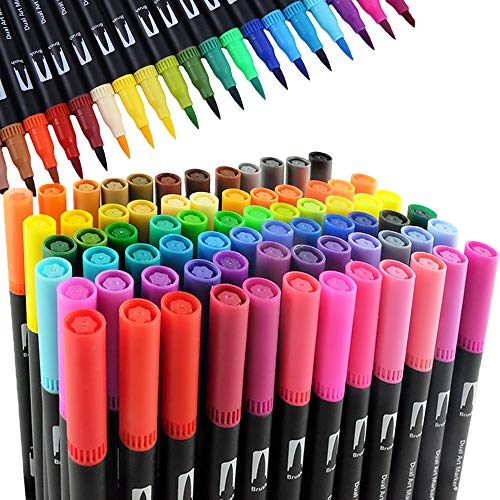  GC 72 Colors Dual Tip Brush Pens Highlighter 72 Art Markers  0.4mm Fine liners & Brush Tip Watercolor Pen Set for Adult and kids  Coloring Books, Calligraphy, Hand Lettering, Note