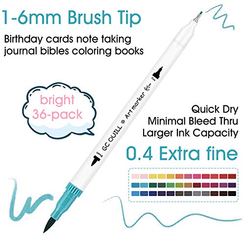 GC 72 Colors Dual Tip Brush Pens Highlighter 72 Art Markers 0.4mm Fine  liners & Brush Tip Watercolor Pen Set for Adult and kids Coloring Books