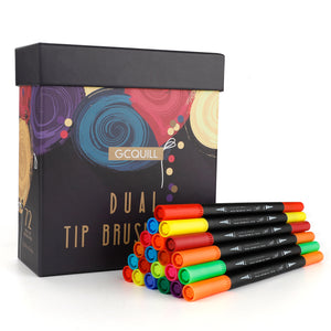 72 Colors Dual Tip Brush Pens Highlighter 72 Art Markers 0.4mm Fine Liners & Brush Tip