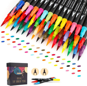 72 Colors Dual Tip Brush Pens Highlighter 72 Art Markers 0.4mm Fine Liners & Brush Tip