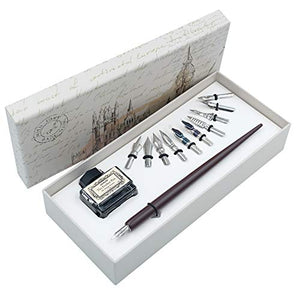 Wooden Dip Pen Handcrafted Calligraphy Set with Black Ink 11 nibs HO-Q-301