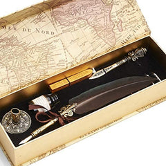Feather Quill Pen Set with Calligraphy Ink & Glass Wax Seal Stamp, Gif -  gcquill