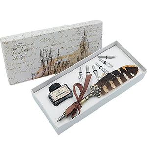 Feather Quill Pen Set Dip Pen with Ink and 6 Calligraphy Nibs Calligraphy Pen in Gift Box HO-Q-300