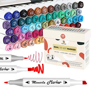Mancola Alcohol-Based Permanent Marker Set - 60 Assorted Coloring Markers with Chisel and Fine Tips- for Coloring, Drawing, Painting, Sketching, and Calligraphy