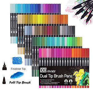 Zenacolor 100 Dual Tip Brush Pens - Dual Tip Coloring Markers for Adult -  Dual Tip Markers - 0,4mm and 0,8mm Felt Tip Markers (marcadores) - Markers