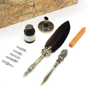 Glodeals Feather Pen Set Quill Pen, Feather Quill Pen Antique Dip