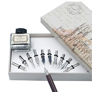 Wooden Dip Pen Handcrafted Calligraphy Set with Black Ink 11 nibs HO-Q-301