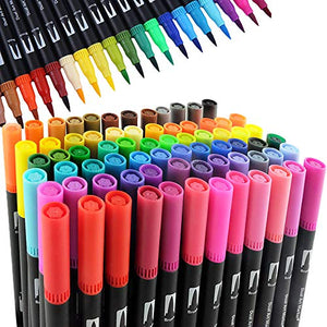 72 Colors Dual Tip Brush Pens Highlighter 72 Art Markers 0.4mm Fine Liners & Brush Tip