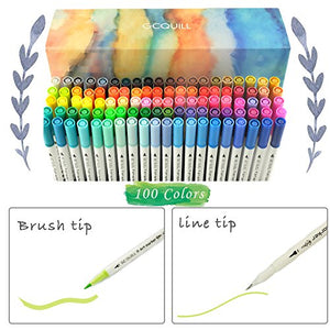 100 Dual Tip Brush Pen Marker Set Flexible Brush & Fineliner Tips