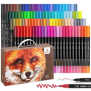 Mancola Art Markers Dual Tips Coloring Brush Fineliner Color Pens, 100 Colors of Water Based Marker for Calligraphy Drawing Sketching Coloring