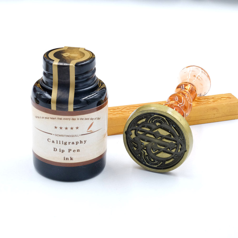 Feather Quill Pen Set with Calligraphy Ink & Glass Wax Seal Stamp, Gif ...
