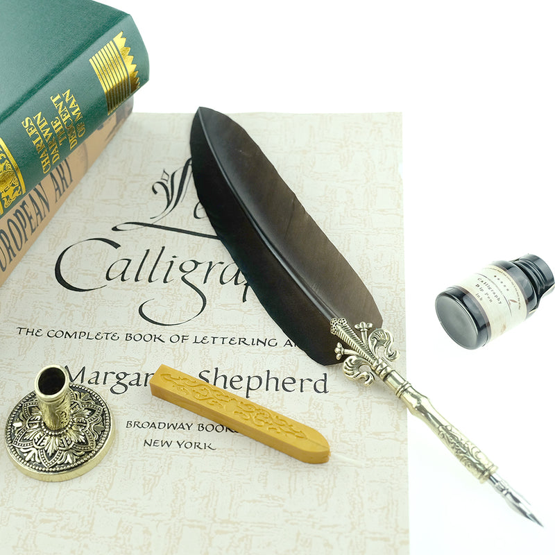 Antique Feather Quill Pen, Calligraphy Quill and Ink Set, Gift