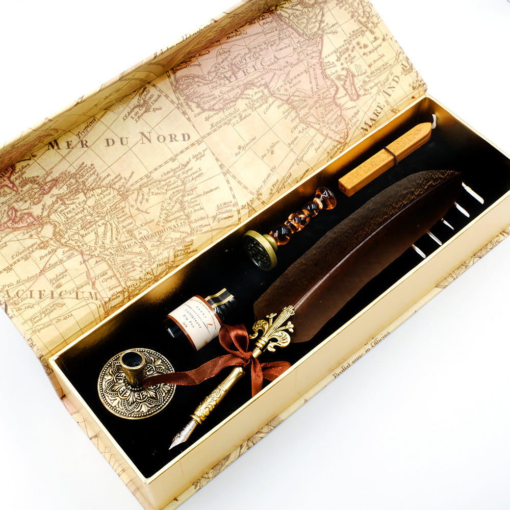 Feather Quill Pen Set with Calligraphy Ink & Glass Wax Seal Stamp, Gif ...