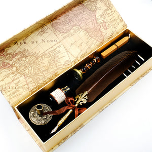 Feather Quill Pen Set with Calligraphy Ink & Glass Wax Seal Stamp, Gift for Kids Harry Potter Fans
