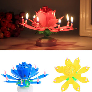 Rotating Lotus Musical Candle for Birthday Cake Party - Upgrade 14 Candles